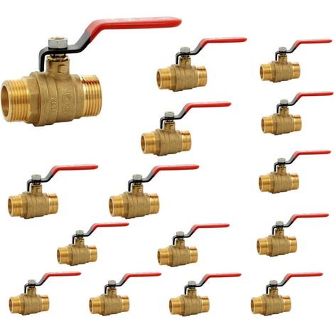 Vanne sphère laiton titré 4MS 15S mâle mâle BSP poignée rouge 1/2'' - Lot de 10