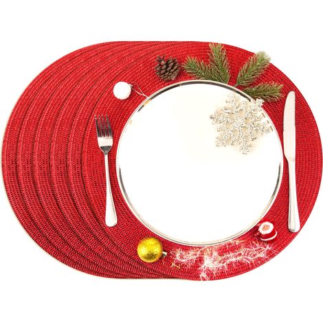 Set de 6 sous-plats ronds Ø 38 cm Helena (Rouge) Set de sous-plats lavables pour salle à manger, sous-plats ronds pour cuisine, mariage, fête, anniversaire de mariage d'or, Noël (1/5)