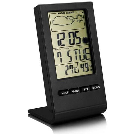 Station météo sans Fil, Thermomètre Hygromètre Baromètre Intérieur Extérieur, Horloge Numérique Réveil avec capteur extérieur Affichage Heure Date Jour Phase de Lune(Noir) (1/3)