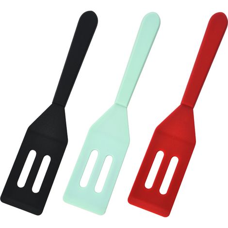 Lot de 3 spatules à trous en silicone noir, vert menthe et rouge – Antiadhésives, résistantes à la chaleur, idéales pour les plats délicats