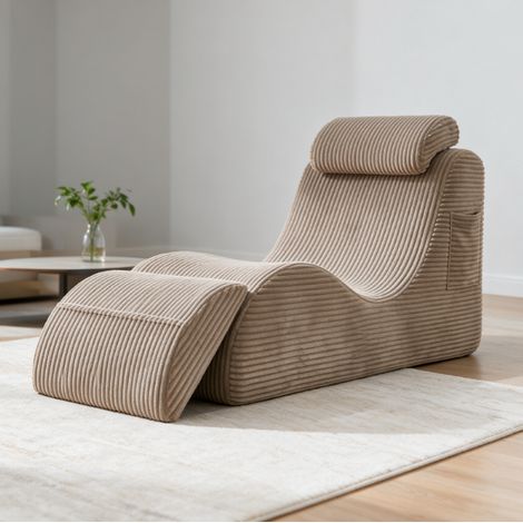 Fauteuil de détente 1 place en velours, mousse compressée haute résilience, coussin amovible, poche latérale, idéal salon ou chambre, 160x66x79cm (1/5)