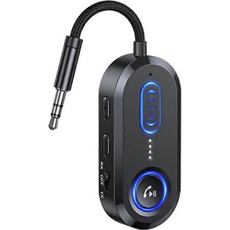 Émetteur et récepteur audio Bluetooth 5.4, adaptateur sans fil stéréo 3,5 mm avec microphone, compatible avec les voitures, les avions, les téléviseurs, les ordinateurs et les casques audio. (1/5)