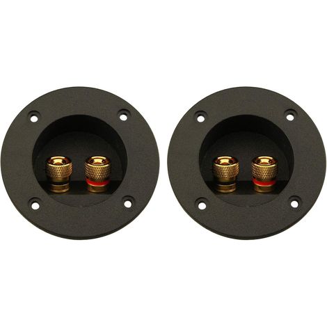 Lot de 2 bornes de haut-parleur 2 voies pour voiture et maison - Connecteurs ronds à ressort - Connecteurs pour subwoofer - Boîtier de jonction pour panneau arrière - Noir (1/5)