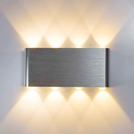 Wandleuchte LED Innen, Silber 8W Modern Aluminium Wandlampe Up and Down für Wohnzimmer Schlafzimmer Flur Treppen (Warmweiß)
