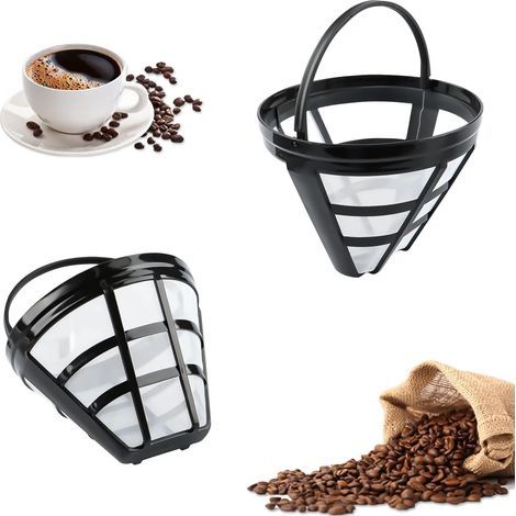 Set mit 2 wiederverwendbaren Kaffeefiltern, universelle Netzkaffeefilter mit Griffen (1/5)