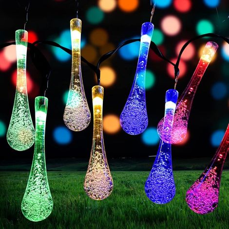 Solar String Lights Outdoor, 7m 50 LED Water Drop Solar String Lights, 8 Modes Waterproof Outdoor Solar String Lights for Garden Party Christmas