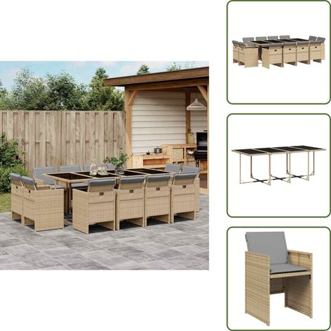 Ensemble à manger de jardin coussins 13 pcs mélange beige rotin - Salon De Jardin - Meuble De Jardin - Set De Jardin - Mobilier De Jardin - Table De Jardin