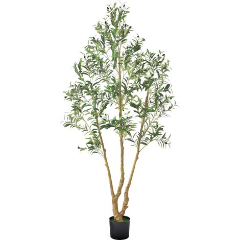 Mophorn Árbol Artificial de Olivo de 2134 mm de Altura, Planta Decorativa de PE para Hogar, Oficina, Hotel, Centro Comercial, Uso Interior y Exterior, con Maceta Negra