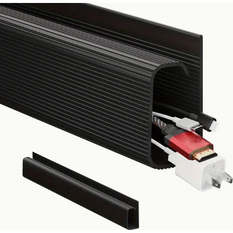 2 pièces Kit de gestion des câbles autocollant  - Goulotte de câbles sous le bureau noire de 40cm Installation sans outil pour un rangement et un dissimulation faciles de plusieurs câbles (1/5)