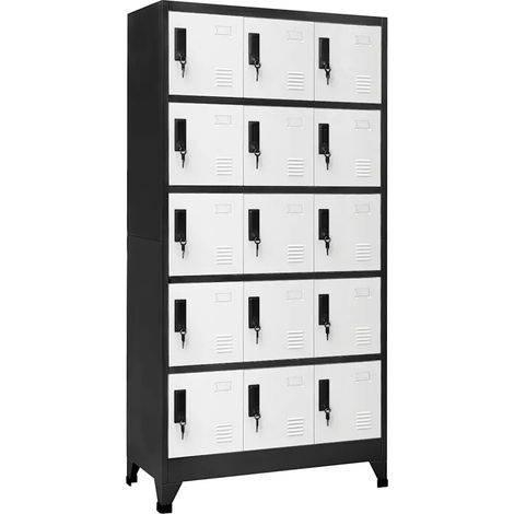 Armoire à casiers moderne avec 15 portes verrouillables 90 x 40 x 180 cm en acier anthracite (1/5)
