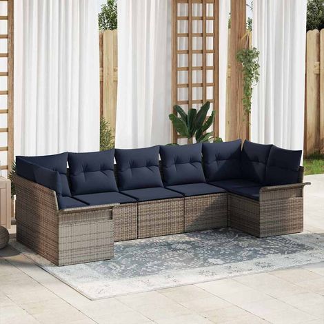 vidaXL Ensemble de canapé de jardin avec coussin 7 pcs Gris Poly rotin (1/5)