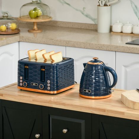 2-in-1 Toaster- und Wasserkocher-Set, 7 Bräunungsstufen, Auftau- und Aufwärmfunktion, Blau