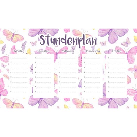 Plan de cours magnétique Papillons aquarelles violets 30 x 17,5 cm