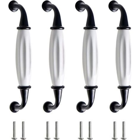 4 Pcs Poignée Céramique Ancienne Meuble D'armoire Céramique Noir Blanc Poignée Tiroir Alliage Zinc (1/4)