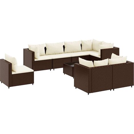Set Divani da Giardino 9 pz con Cuscini in Polyrattan Marrone vidaXL (1/5)