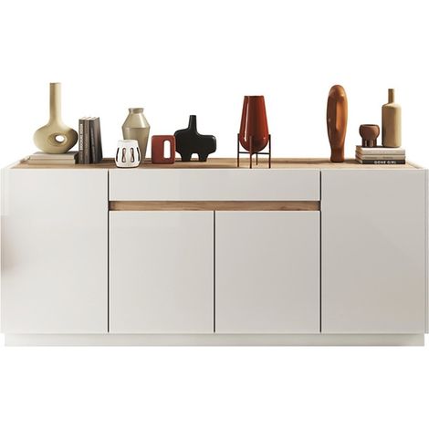 Buffet 4 puertas 1 cajón colección FANZY. Color blanco lacado & roble Cadiz (1/2)