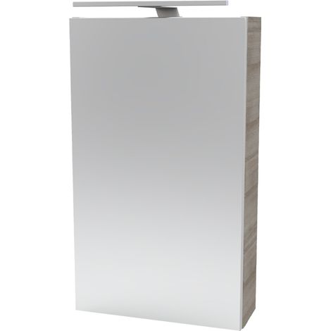 Fackelmann A-VERO Spiegelschrank mit LED-Beleuchtung – Alibertschrank für Bad und Gäste-WC (40 x 68 x 15,3 cm) – SBC Badschrank mit Spiegel in Holz Grau – Tür rechts"-"86124 (1/4)