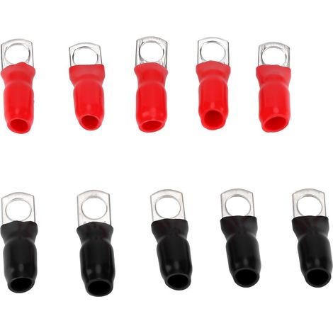 Kit di 10 capicorda elettrici in rame, misura media, con connettore ad anello, colore rosso e nero.