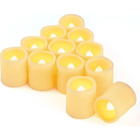 Lot de 12 bougies chauffe-plat LED vacillantes à piles pour mariage, festival, fête, Halloween et décoration de Noël (blanc chaud)