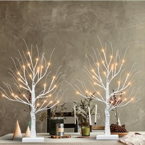 Lot de 2 branches de bouleau lumineuses 24 lumières LED blanches chaudes pour intérieur et extérieur Maison Festivals Mariage (60 cm) (1/5)