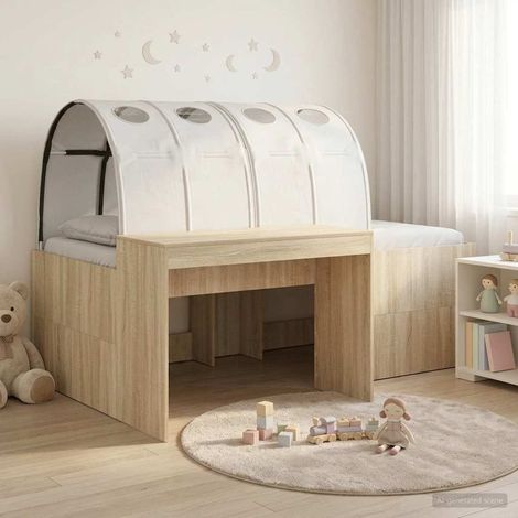 Lit haut enfant avec bureau 3 pièces, bois d’ingénierie, chêne sonoma et blanc - PANGIVO (1/5)