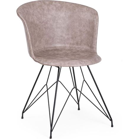 Chaise en acier et assise en simili cuir beige Lofi - Lot de 2 (1/5)
