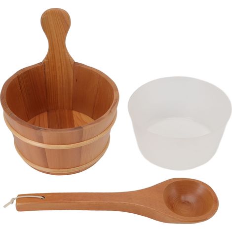 Ensemble seau et louche pour sauna, hammam, tonneau en bois étanche avec revêtement plastique pour spa et piscine, 4 L (1/5)