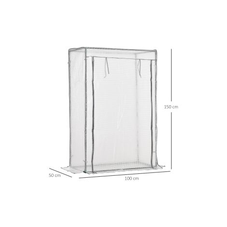 Serre de jardin blanche en acier 101 x 50 x 150 cm avec film PE quadrillé, porte et protection hivernale pour balcon et jardin (1/5)