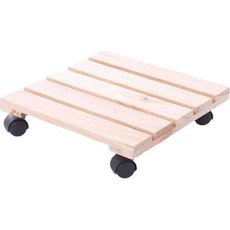 Plateau pour Pot de Fleurs avec Roulettes Rotatives 360° en Bois - Support Mobile et Pratique pour Plantes Indoor et Outdoor - Dimensions 25x25cm ou 30x30cm, Matériau Bois, Coloris Brun ou Blanc, Plat (1/5)