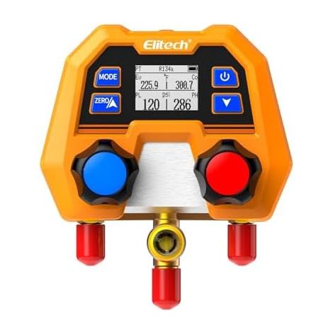 Elitech Digital Refrigerant Pressure Gauge 88 Refrigerants R32 R410A R134A, High and Low Pressure Measurement with Temperature Saturation Display, IP54 for HVAC Car Air Conditioning, DMG-2SE