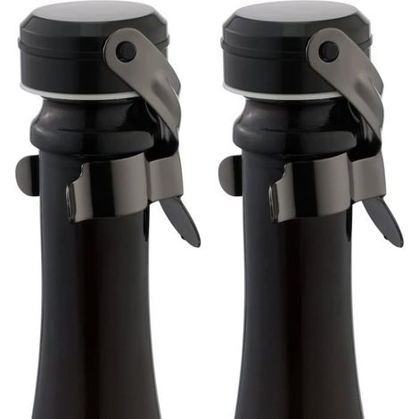 Ecleanfy - Deux bouchons de bouteille de champagne en acier inoxydable - réutilisables - étanches, préservent la fraîcheur du vin - noirs