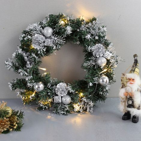Guirlande De Noël - Couronne Décorative Avec Guirlande Lumineuse À Piles - Pour Porte D'Entrée Et Intérieur - 1 Pièce (1/5)