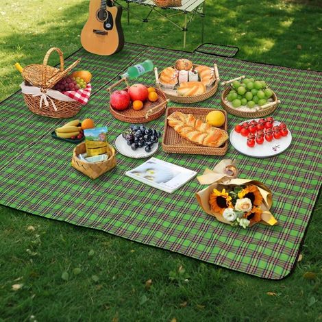 Picknickdecke 200x200cm wasserdicht faltbar für 4-6 Personen, Strandmatte Campingdecke grün kariert (1/5)