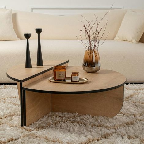 Table basse moderne effet bois ruban noir - 2 hauteurs MARFA (1/5)