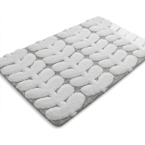 Tappeto da Bagno Antiscivolo Assorbente Bianco-Grigio 61x92 cm (1/5)