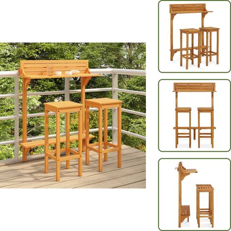 3-tlg. Balkon-Bar-Set Massivholz Akazie - Holz Bar Set - Akazie Gartenmöbel - Balkonmöbel - Bistro Set - Bartisch (1/5)