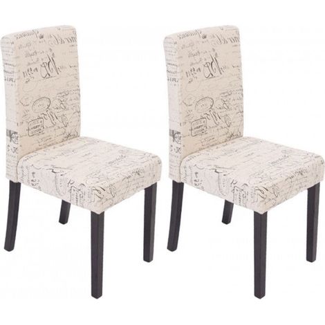 Lot de 2 chaises de salle à manger en tissu crème imprimé pieds foncés CDS04030 (1/4)