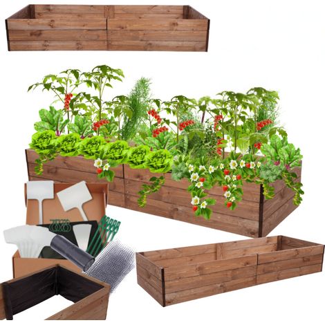 MODO24 Carré potager ZP06 surélevé en bois de pin massif pour jardin et terrasse, 27x237x60 cm, brun imprégné