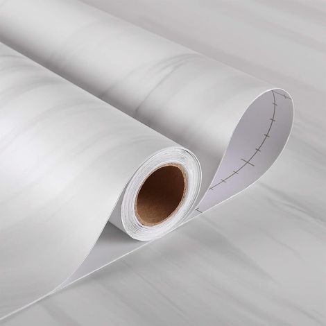 Papier Peint Marbre Blanc 30cm x 400cm Film Adhésif pour Meuble Papier Peint Autocollant Meuble Vinyle Revetement Mural Film Vinyle Adhesif Cuisine Imperméable pour Salle de Bains Blanc (1/5)