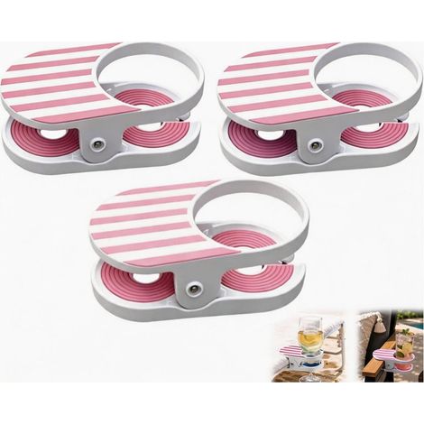 Porte gobelet à pince lot de 3 rose portable avec fixation pour chaise plage bureau et espaces extérieurs (1/5)