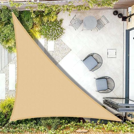 Voile d'ombrage triangulaire imperméable 5 x 5 x 5 m, protection UV pour terrasse, jardin, sable (1/5)