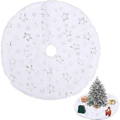 Mini jupe de sapin blanche, tapis de sapin rond blanc, 38 cm, décoratif, étoiles argentées (1/5)