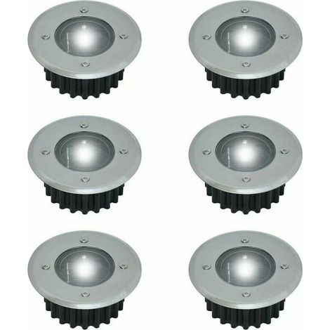 Lot de 6 spots LED solaires encastrables au sol - Ronds - Diamètre : 85 mm - Extérieur résistant au piétement - Façade en acier inoxydable - 6 lampes solaires - IP44 (1/5)