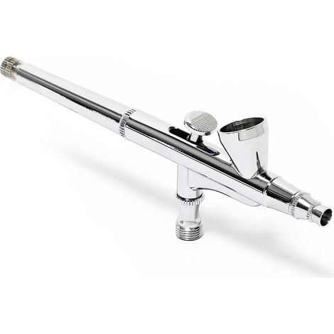 Wiltec Airbrush Pistole Typ 136 mit Double Action Funktion, Düse Ø 0,3 mm, 2 ml Farbbecher, Pipette, Adapter für Modellbau, Nailart usw.