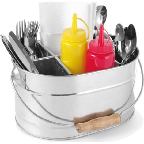 Pot à couverts, à sauces et à serviettes en acier avec poignée 245 x 167 mm (1/2)