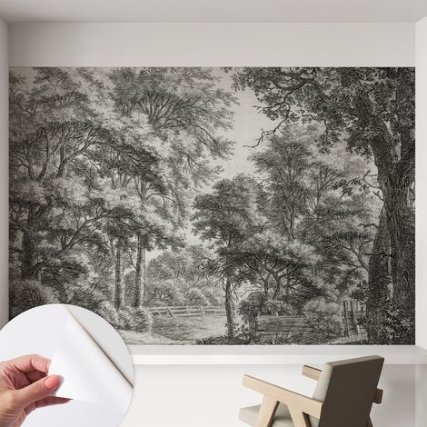 Tapete adhésive moderne pour salon et chambre à coucher Décoration rapide avec colle Scène forestière 152x104 cm (1/5)