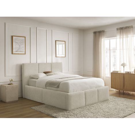 BOBOCHIC - Lit coffre ELYA tissu bouclette 180x200 Beige (1/5)