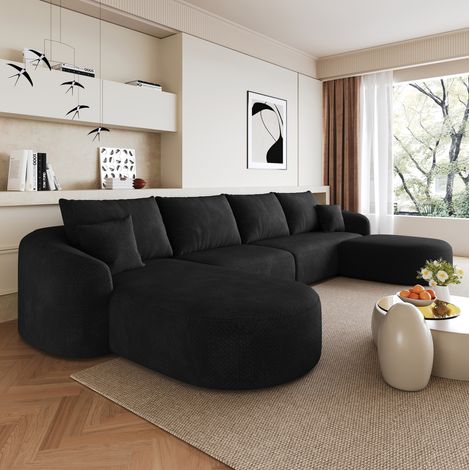 Sofá angular de 5 plazas, en tela, negro (1/5)