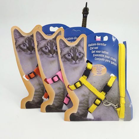 Ensemble harnais et laisse réglables pour chat — Harnais anti-évasion pour chaton — Modèle gilet confortable pour les promenades en extérieur (1/5)