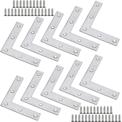 Lot de 10 Équerre à Angle Plat 80 x 80 x 1,5mm en Acier Inoxydable Plus Épaise Équerres Plates en Forme de L pour Fixation des Meubles à Bois tels que Table et Fenêtre et Étagère avec Vis (1/5)